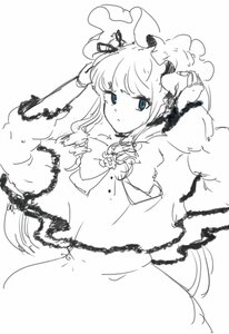 Rating: Safe Score: 0 Tags: 1girl bangs blue_eyes dress image long_hair long_sleeves monochrome shinku simple_background sketch solo spot_color very_long_hair white_background User: admin