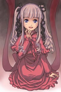 Rating: Safe Score: 0 Tags: 1girl :d bangs blue_eyes blunt_bangs dress frills hair_ribbon image lolita_fashion long_hair long_sleeves looking_at_viewer open_mouth red_dress ribbon shinku sitting smile solo twintails User: admin