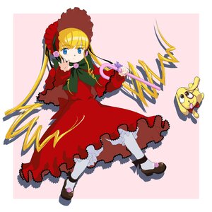 Rating: Safe Score: 0 Tags: 1girl bangs blonde_hair blue_eyes bonnet bow bowtie cane capelet dress drill_hair flower full_body green_bow hat image long_hair long_sleeves looking_at_viewer mary_janes pantyhose red_dress shinku shoes solo standing striped striped_background white_legwear User: admin