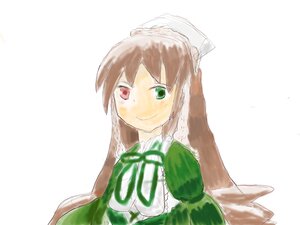 Rating: Safe Score: 0 Tags: 1girl brown_hair dress green_dress green_eyes head_scarf heterochromia image long_hair long_sleeves looking_at_viewer red_eyes simple_background smile solo suiseiseki upper_body white_background User: admin