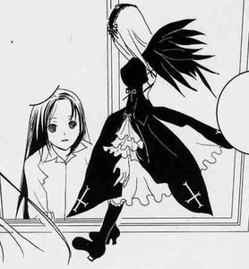 Rating: Safe Score: 0 Tags: 1boy 1girl boots cross dress greyscale image long_hair long_sleeves monochrome solo standing suigintou very_long_hair User: admin