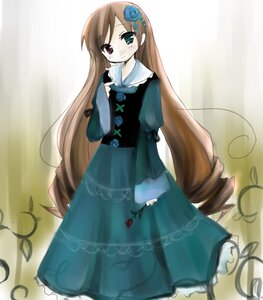 Rating: Safe Score: 0 Tags: 1girl blue_dress brown_hair dress drill_hair flower frills green_dress green_eyes heterochromia image long_hair long_sleeves looking_at_viewer red_eyes rose solo suiseiseki twin_drills very_long_hair User: admin