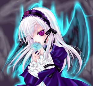 Rating: Safe Score: 0 Tags: 1girl black_ribbon black_wings detached_collar dress flower frilled_sleeves frills hairband image juliet_sleeves long_hair long_sleeves puffy_sleeves rose silver_hair solo suigintou wings User: admin