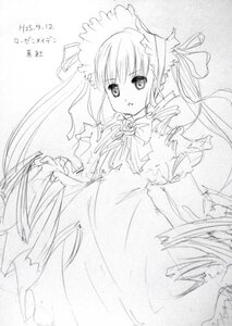 Rating: Safe Score: 0 Tags: 1girl bowtie dress drill_hair frills greyscale image long_hair long_sleeves looking_at_viewer monochrome shinku simple_background solo standing twin_drills twintails very_long_hair white_background User: admin