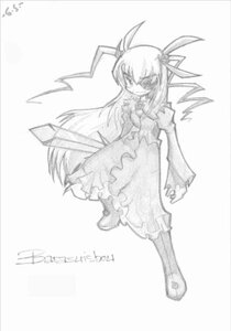 Rating: Safe Score: 0 Tags: 1girl auto_tagged barasuishou boots dress full_body greyscale hair_over_one_eye image long_hair long_sleeves magical_girl monochrome simple_background solo standing striped vertical_stripes User: admin