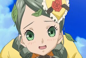 Rating: Safe Score: 0 Tags: 1girl :d blush close-up day face flower green_eyes green_hair hat image kanaria leaf open_mouth rose sky smile solo User: admin