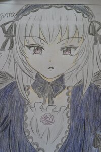 Rating: Safe Score: 0 Tags: 1girl bangs black_ribbon black_wings dress eyebrows_visible_through_hair flower frills hairband image long_hair looking_at_viewer parted_lips ribbon rose simple_background solo suigintou traditional_media white_background User: admin