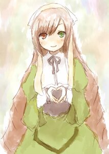 Rating: Safe Score: 0 Tags: 1girl blush brown_hair dress green_dress green_eyes heart heterochromia image long_hair long_sleeves looking_at_viewer neck_ribbon red_eyes ribbon smile solo suiseiseki very_long_hair User: admin