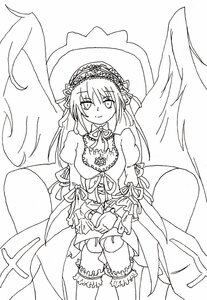 Rating: Safe Score: 0 Tags: 1girl breasts closed_mouth dress eyebrows_visible_through_hair frills greyscale hairband image lineart long_hair long_sleeves looking_at_viewer monochrome puffy_sleeves ribbon smile solo standing suigintou wings User: admin