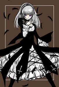 Rating: Safe Score: 0 Tags: 1girl bird black_feathers black_wings cross dress feathers flower frills hairband image lolita_hairband long_hair long_sleeves looking_at_viewer monochrome pink_eyes simple_background solo standing suigintou wings User: admin