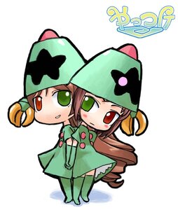 Rating: Safe Score: 0 Tags: 2girls brown_hair chibi dress green_dress green_eyes hat heterochromia image long_hair long_sleeves looking_at_viewer multiple_girls pair red_eyes souseiseki standing suiseiseki very_long_hair white_background User: admin