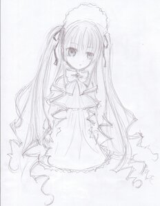 Rating: Safe Score: 0 Tags: 1girl blush dress frills image long_hair long_sleeves looking_at_viewer monochrome ribbon shinku simple_background solo striped striped_background traditional_media very_long_hair white_background User: admin