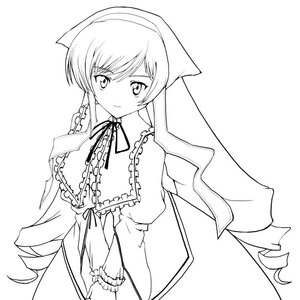 Rating: Safe Score: 0 Tags: 1girl blush closed_mouth dress drill_hair eyebrows_visible_through_hair frills greyscale image long_hair long_sleeves looking_at_viewer monochrome ribbon simple_background smile solo suiseiseki very_long_hair white_background User: admin