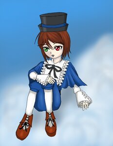 Rating: Safe Score: 0 Tags: 1girl :o blue_dress brown_hair dress frills full_body green_eyes hat heterochromia image long_sleeves looking_at_viewer open_mouth pantyhose red_eyes ribbon short_hair solo souseiseki top_hat User: admin