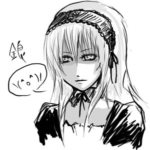 Rating: Safe Score: 0 Tags: 1girl choker closed_mouth dress greyscale hairband image lolita_hairband long_hair looking_at_viewer monochrome signature simple_background solo suigintou upper_body white_background User: admin