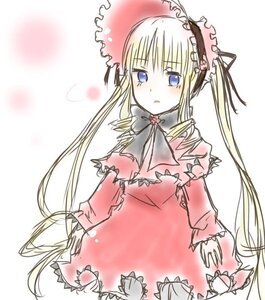 Rating: Safe Score: 0 Tags: blonde_hair blue_eyes blush bonnet bow bowtie dress frills image long_hair long_sleeves looking_at_viewer multiple_girls red_dress shinku simple_background solo suigintou twintails very_long_hair white_background User: admin