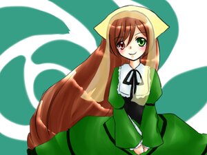 Rating: Safe Score: 0 Tags: 1girl blush brown_hair dress frills green_background green_dress green_eyes head_scarf heterochromia image long_hair long_sleeves looking_at_viewer red_eyes simple_background smile solo suiseiseki v_arms very_long_hair User: admin