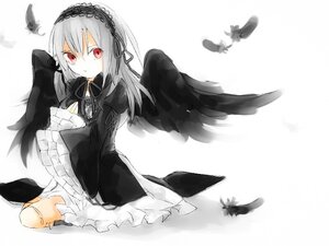 Rating: Safe Score: 0 Tags: 1girl bird black_feathers black_wings bug butterfly crow dress feathered_wings feathers flower frills hairband image long_hair long_sleeves looking_at_viewer red_eyes ribbon silver_hair sitting solo suigintou white_background wide_sleeves wings User: admin
