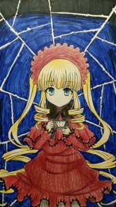 Rating: Safe Score: 0 Tags: 1girl bangs blonde_hair blue_eyes bonnet bow bowtie dress drill_hair eyebrows_visible_through_hair flower frills holding_umbrella image long_hair long_sleeves looking_at_viewer rain shinku solo standing twin_drills umbrella very_long_hair User: admin