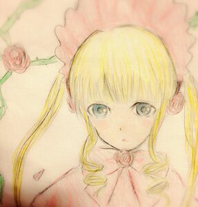 Rating: Safe Score: 0 Tags: 1girl bangs blonde_hair blue_eyes bonnet drill_hair expressionless eyebrows_visible_through_hair flower image long_hair looking_at_viewer pink_flower pink_rose red_flower red_rose ringlets rose shinku simple_background solo traditional_media twin_drills twintails upper_body watercolor_(medium) User: admin