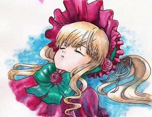 Rating: Safe Score: 0 Tags: 1girl blonde_hair bonnet bow bowtie closed_eyes dress flower image long_hair long_sleeves pink_flower pink_rose red_flower red_rose ribbon rose shinku sidelocks solo traditional_media User: admin