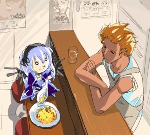 Rating: Safe Score: 0 Tags: 1boy 1girl :x artist_request crossed_arms food food_on_face from_above glass hairband image indoors lowres o_o plate purple_hair rozen_maiden solo source_request suigintou table wings User: admin