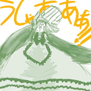 Rating: Safe Score: 0 Tags: 1girl apron dress green_theme hat image long_hair long_sleeves monochrome solo suiseiseki twintails very_long_hair User: admin