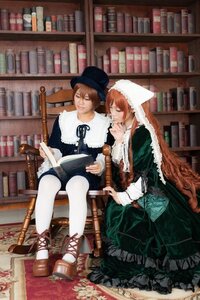 Rating: Safe Score: 0 Tags: 1boy book book_stack bookshelf brown_hair closed_eyes dress fur_trim hat holding_book library long_hair long_sleeves multiple_cosplay open_book pantyhose shoes short_hair sitting tagme white_legwear User: admin
