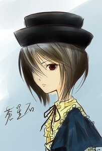 Rating: Safe Score: 0 Tags: 1girl artist_name bangs black_headwear black_ribbon closed_mouth dated frills from_side hat image looking_at_viewer neck_ribbon ribbon short_hair signature solo souseiseki User: admin