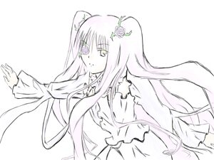 Rating: Safe Score: 0 Tags: 1girl dress flower frills hair_flower hair_ornament image kirakishou long_hair long_sleeves looking_at_viewer monochrome rose simple_background skirt solo striped vertical_stripes very_long_hair white_background yellow_eyes User: admin