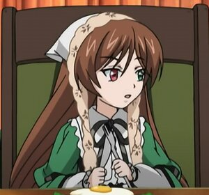 Rating: Safe Score: 0 Tags: 1girl brown_hair dress green_dress head_scarf heterochromia image indoors long_hair long_sleeves open_mouth red_eyes solo suiseiseki table User: admin