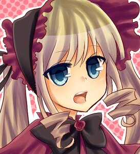 Rating: Safe Score: 0 Tags: 1girl blonde_hair blue_eyes bow drill_hair flower image long_hair looking_at_viewer open_mouth polka_dot_background rose shinku silver_hair solo twintails User: admin