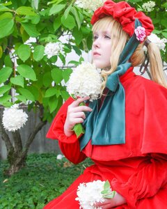 Rating: Safe Score: 0 Tags: 1girl blonde_hair dress flower hat lips long_hair long_sleeves red_dress shinku solo User: admin