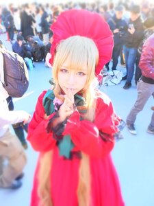 Rating: Safe Score: 0 Tags: 1girl blonde_hair blue_eyes blurry blurry_background blurry_foreground bonnet depth_of_field dress figure frills long_sleeves looking_at_viewer motion_blur multiple_girls photo red_dress shinku solo solo_focus User: admin