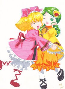 Rating: Safe Score: 0 Tags: 2girls blonde_hair bloomers bow closed_eyes dress drill_hair flower green_eyes green_hair hair_bow hair_ornament hina_ichigo hinaichigo holding_hands image kanaria multiple_girls one_eye_closed open_mouth pair pantyhose pink_bow short_hair smile traditional_media twin_drills User: admin