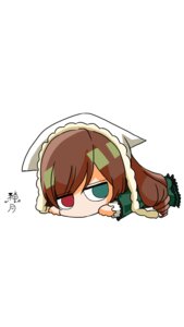 Rating: Safe Score: 0 Tags: 1girl brown_hair chibi dress frills full_body heterochromia image long_hair long_sleeves lying on_stomach red_eyes simple_background solo suiseiseki white_background User: admin