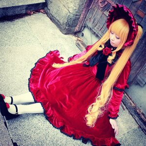 Rating: Safe Score: 0 Tags: 1girl bangs blonde_hair bonnet bow closed_eyes dress flower long_hair long_sleeves mary_janes pantyhose red_dress rose shinku shoes sitting solo twintails very_long_hair User: admin