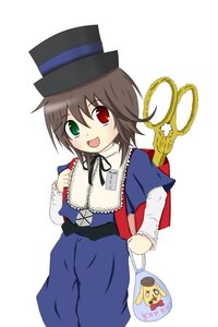 Rating: Safe Score: 0 Tags: 1girl :d bag blue_dress blush brown_hair dress green_eyes hat heterochromia image long_sleeves looking_at_viewer open_mouth red_eyes smile solo souseiseki suiseiseki top_hat User: admin