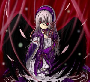 Rating: Safe Score: 0 Tags: 1girl black_feathers black_wings dress feathered_wings feathers flower frilled_sleeves frills hairband image long_hair long_sleeves looking_at_viewer red_eyes ribbon silver_hair solo suigintou very_long_hair white_feathers wings User: admin