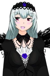 Rating: Safe Score: 0 Tags: 1girl :d black_dress blue_flower blush dress flower frills hairband image lolita_fashion lolita_hairband long_hair long_sleeves looking_at_viewer open_mouth red_eyes rose silver_hair simple_background smile solo suigintou upper_body white_background User: admin