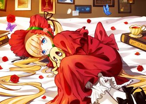 Rating: Safe Score: 0 Tags: 1girl bed blonde_hair blue_butterfly blue_eyes bonnet book bug butterfly commentary_request cup dog doll_hug dress feet_out_of_frame fetal_position flower food hair_ribbon hug image indoors insect kunkun long_hair looking_at_viewer lying object_hug on_bed on_side pale_skin petals photoshop_(medium) picture_(object) picture_frame pillow pink_rose red_dress red_flower red_rose ribbon rose rose_petals rozen_maiden samizuban shinku solo stuffed_animal stuffed_dog tea teacup twintails vase very_long_hair yellow_flower yellow_rose User: admin