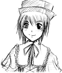 Rating: Safe Score: 0 Tags: 1girl blush closed_mouth eyebrows_visible_through_hair greyscale hat image looking_at_viewer monochrome ribbon short_hair simple_background sketch smile solo souseiseki upper_body white_background User: admin