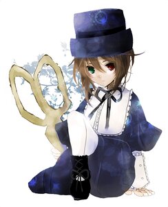 Rating: Safe Score: 0 Tags: 1girl brown_hair dress frills full_body green_eyes hat heterochromia image long_sleeves looking_at_viewer red_eyes ribbon short_hair sitting solo souseiseki suiseiseki top_hat white_background User: admin