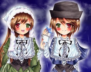 Rating: Safe Score: 0 Tags: 2girls blue_dress blush brown_hair dress frills green_dress green_eyes hat head_scarf heterochromia image long_hair long_sleeves looking_at_viewer multiple_girls open_mouth pair red_eyes short_hair siblings sisters smile souseiseki suiseiseki twins User: admin