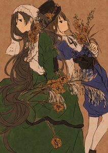 Rating: Safe Score: 0 Tags: 2girls back-to-back black_hair brown_hair dress flower from_side green_dress hat holding holding_flower image long_hair long_sleeves multiple_girls pair profile souseiseki suiseiseki very_long_hair User: admin