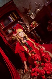 Rating: Safe Score: 0 Tags: 1girl blonde_hair blue_eyes curtains dress flower indoors long_hair painting_(object) red_dress red_flower red_rose rose shinku solo User: admin