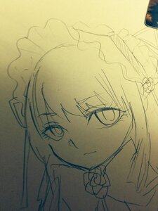 Rating: Safe Score: 0 Tags: 1girl bangs closed_mouth eyebrows_visible_through_hair flower image long_hair looking_at_viewer maid_headdress monochrome rose shinku smile solo traditional_media User: admin