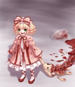 Rating: Safe Score: 0 Tags: 1girl blonde_hair blood blood_on_face bow dress frills full_body green_eyes hair_bow hina_ichigo hinaichigo image long_sleeves looking_at_viewer open_mouth pink_bow pink_dress shoes short_hair smile solo standing stuffed_animal User: admin
