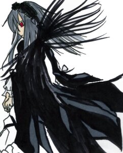 Rating: Safe Score: 0 Tags: 1girl black_dress black_wings blurry closed_mouth depth_of_field dress frilled_sleeves frills hairband image long_hair long_sleeves looking_at_viewer red_eyes ribbon simple_background solo suigintou very_long_hair white_background wings User: admin