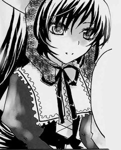 Rating: Safe Score: 0 Tags: 1girl blush bow frills greyscale image looking_at_viewer monochrome simple_background solo suiseiseki upper_body User: admin